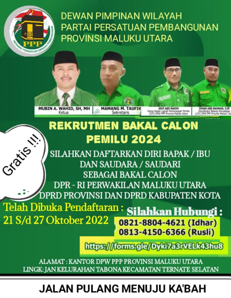 Ayo Gabung! PPP Maluku Utara Buka Rekrutmen Bacaleg 2024