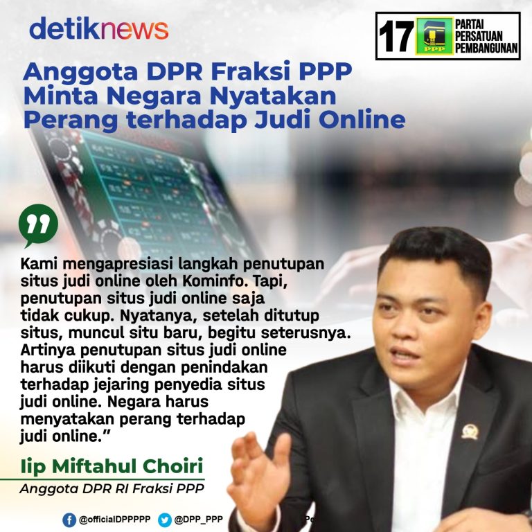 Fraksi PPP Minta Negara Nyatakan Perang terhadap Judi Online